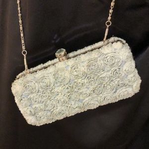 Soft Grey Rosette Crossbody Clutch